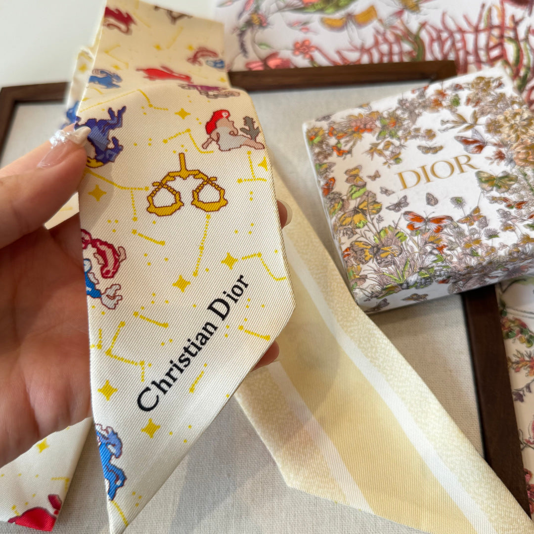 Dior 2026 Twilly Scarf 100cm Ivory Silk 198698