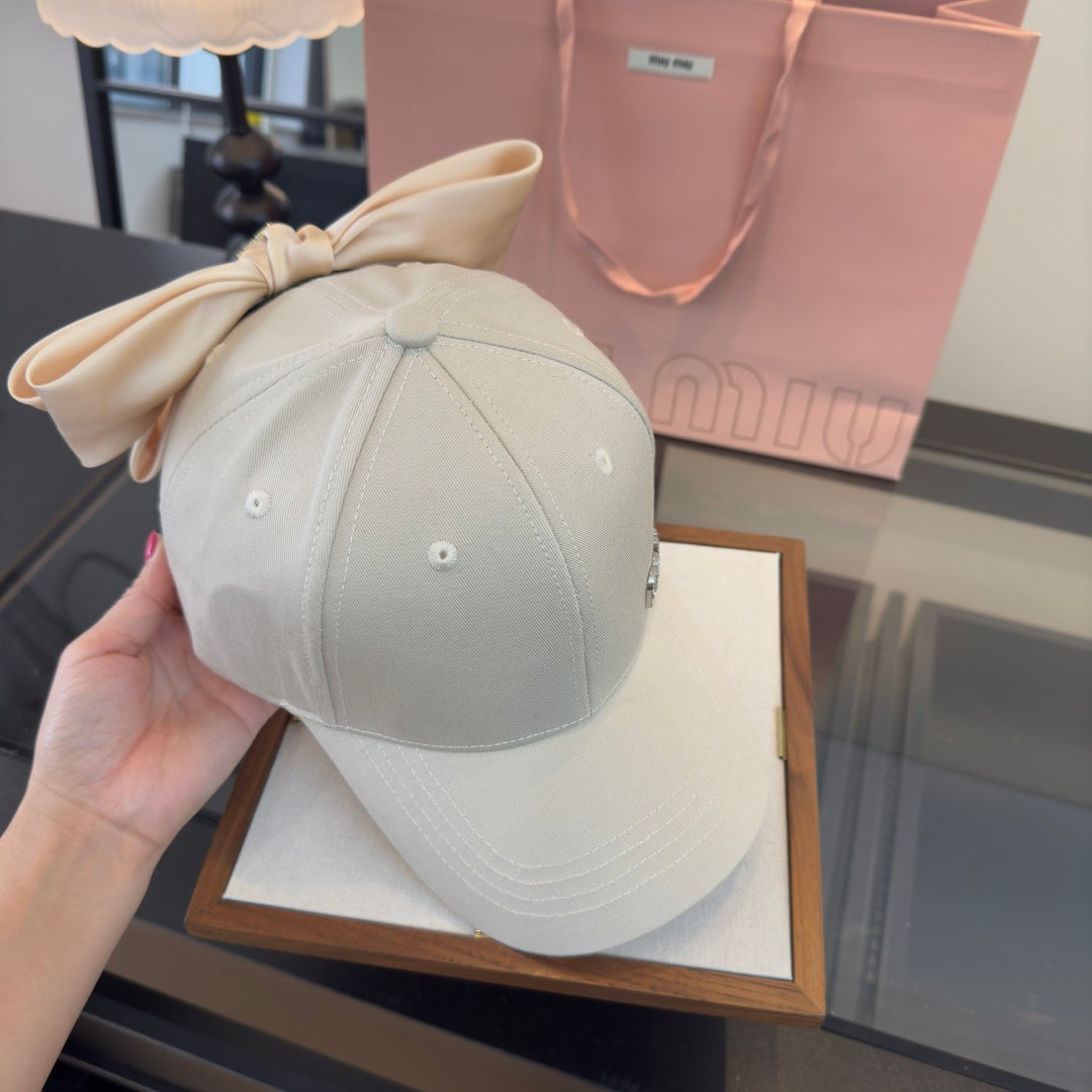 Miumiu Bow-tie Baseball Cap Cotton Fabric 343533