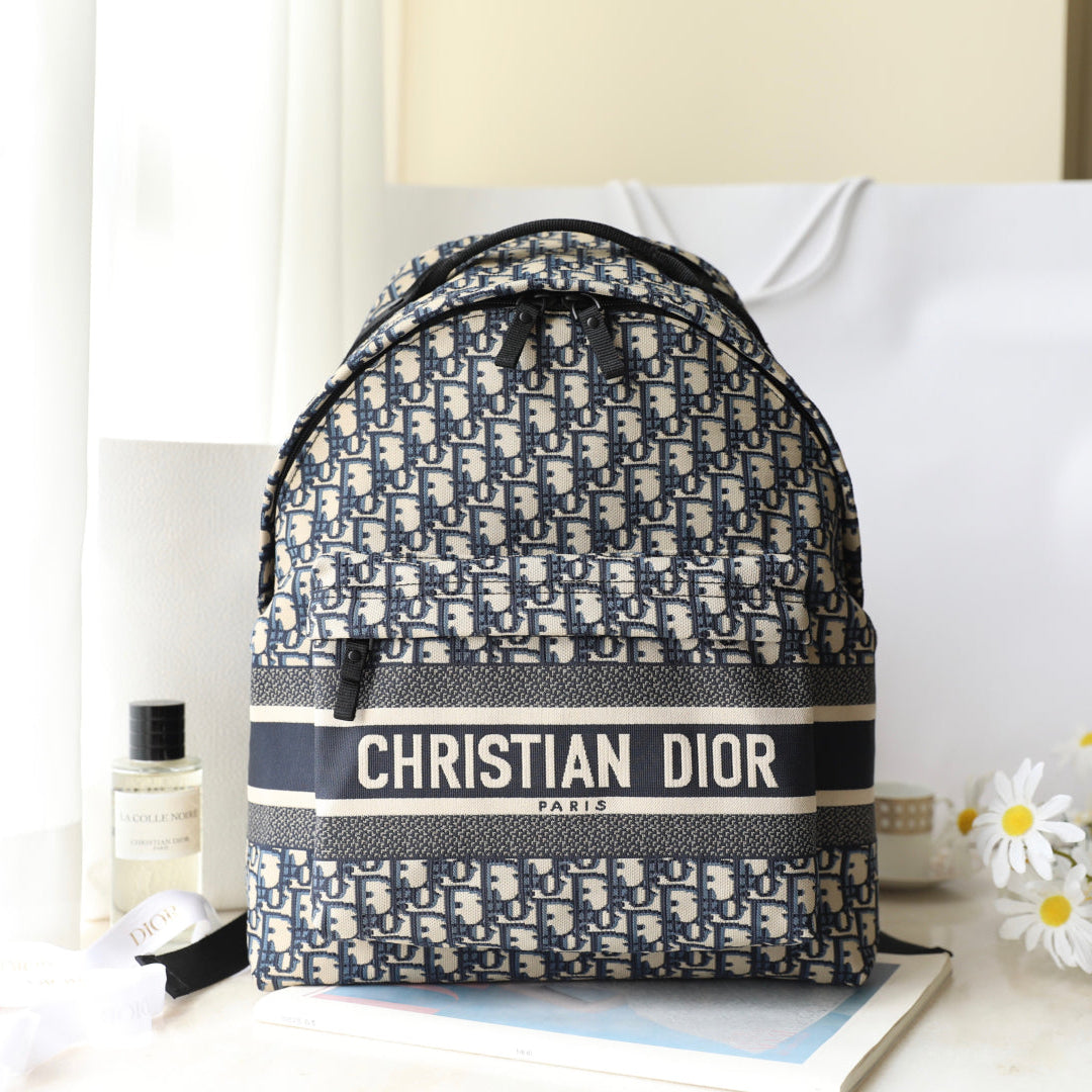 CD Monogram Backpack Blue Beige Canvas