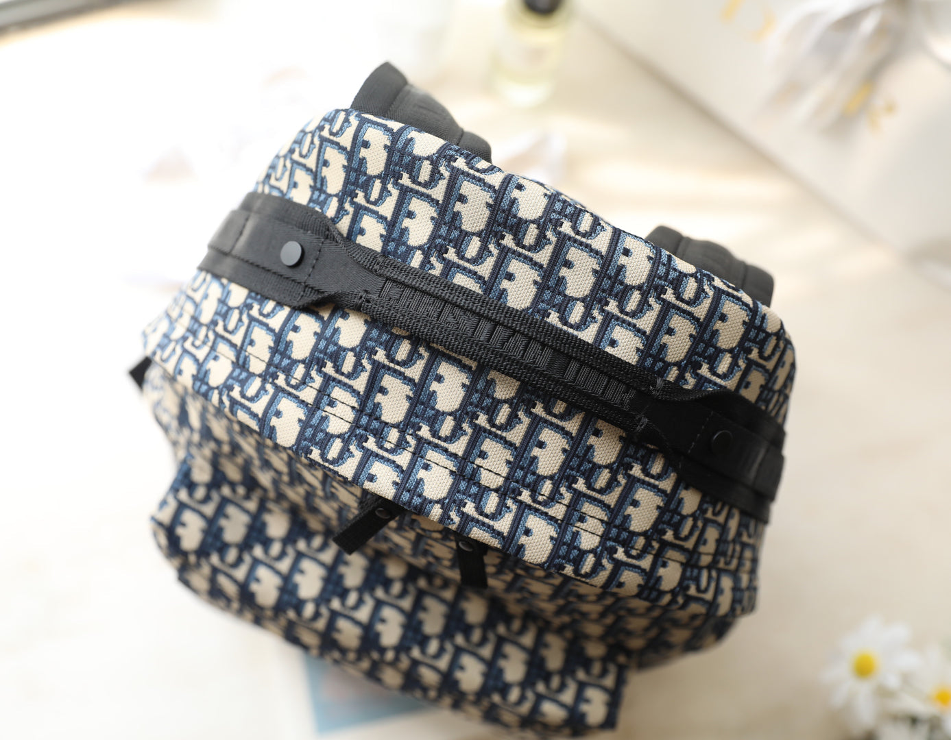 CD Monogram Backpack Blue Beige Canvas