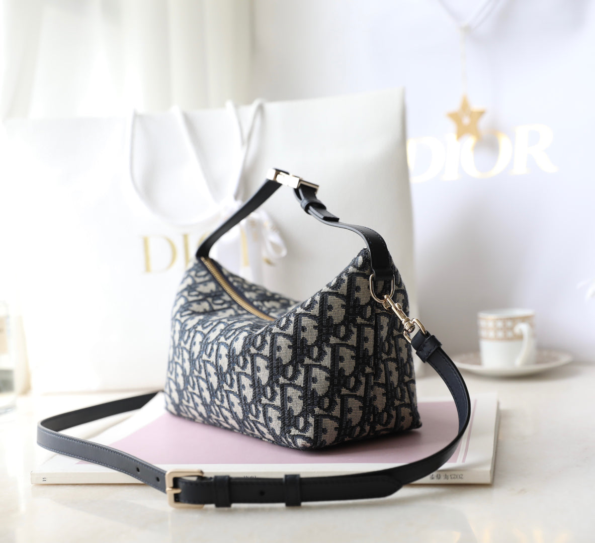 CD Monogram Nonad Lunch Bag Blue Beige Canvas