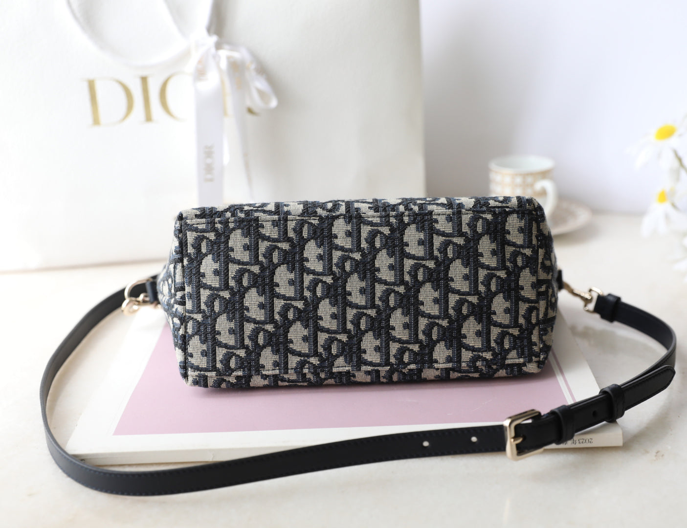 CD Monogram Nonad Lunch Bag Blue Beige Canvas