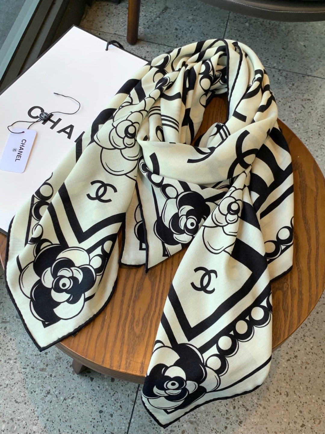 Chanel 2026 Camellia Flower Motif Scarf 135cm Silk And Cashmere 213760