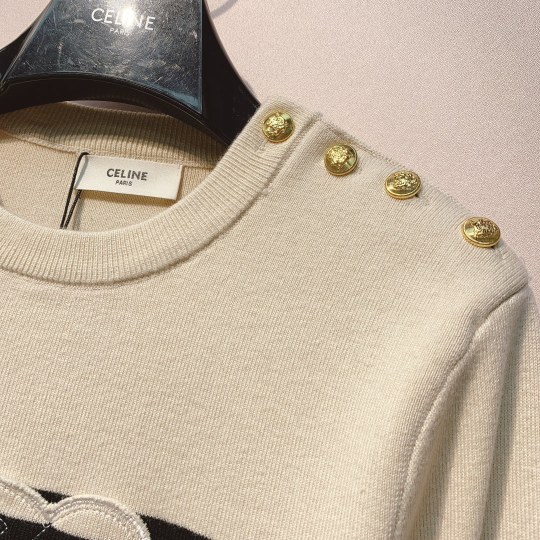 Celine 25 Striped Sweater Cream Black Wool 293418