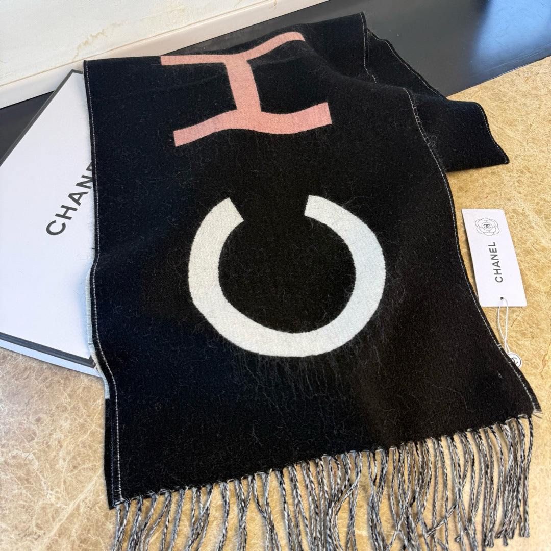 CC 25 Scarf 200cm White Black Lambswool 968389