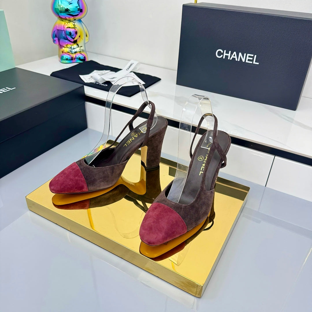 Chanel Slingback 90mm Chocolate Red Suede 469672