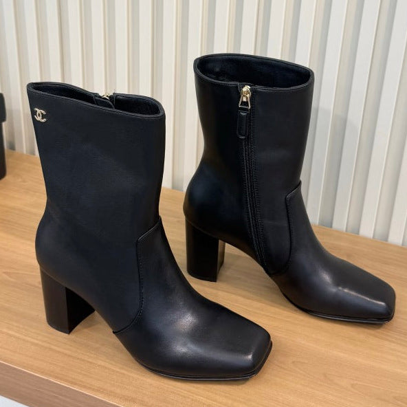 Chanel 2026 Square Toe Ankle Boots 75mm Sheepskin 988149