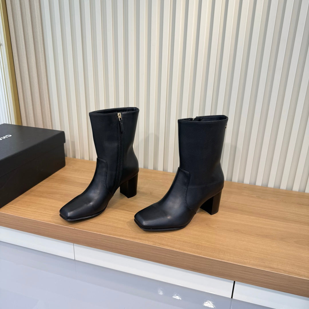 Chanel 2026 Square Toe Ankle Boots 75mm Sheepskin 988149