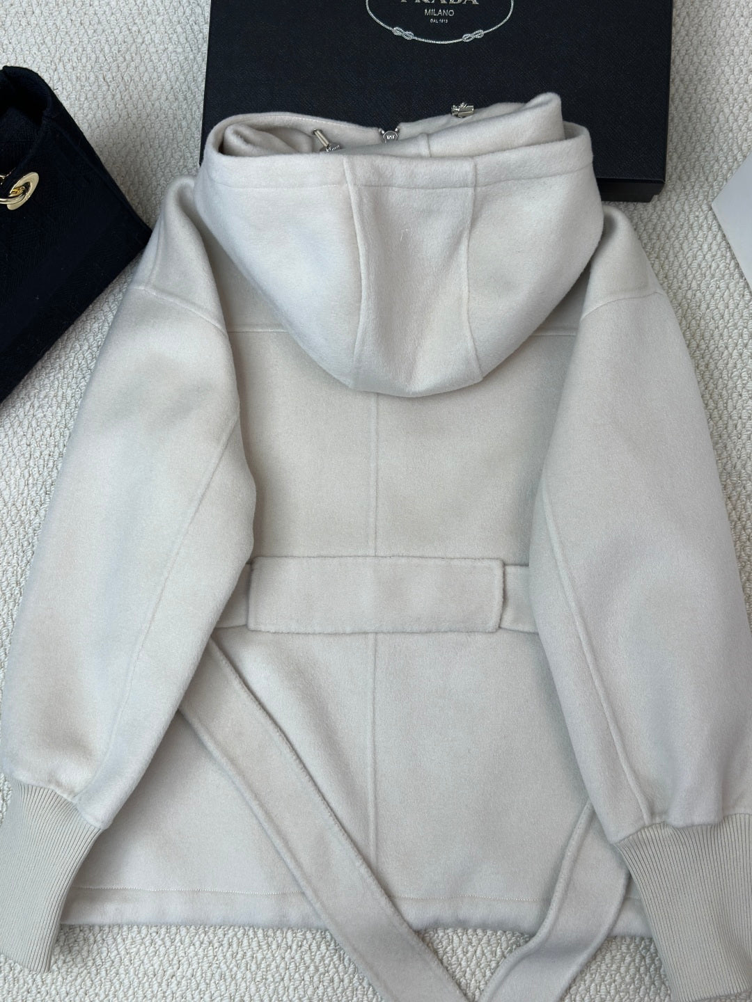 Prada 25 Hooded Coat Ivory Wool 637351