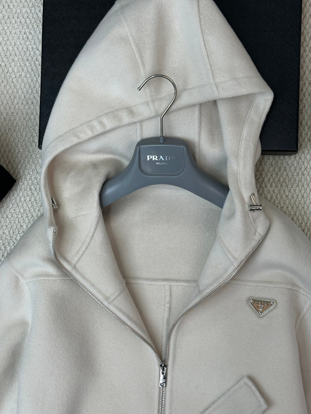Prada 25 Hooded Coat Ivory Wool 637351