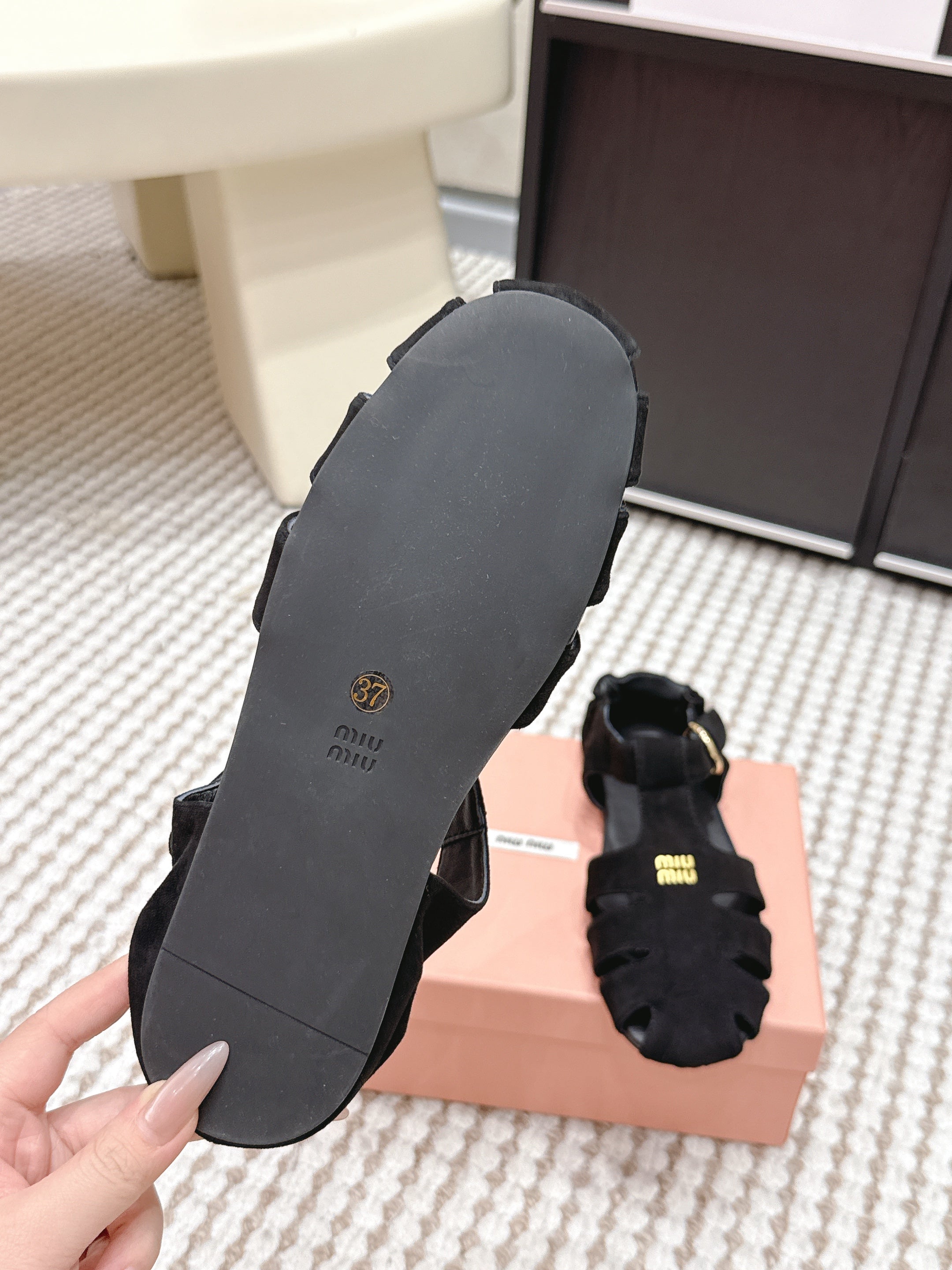 MIU 26 Roman Sandals Black Suede 632328