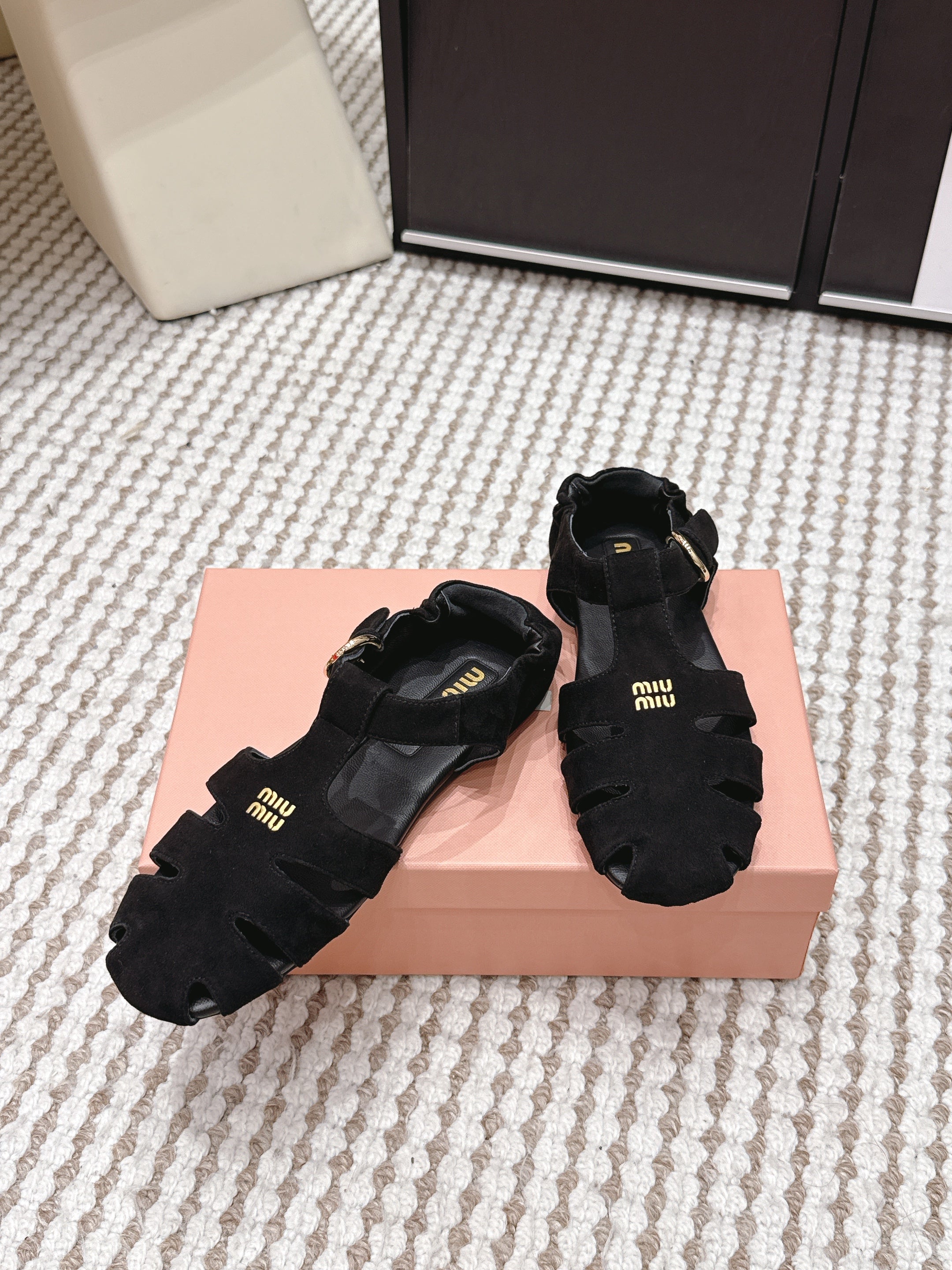 MIU 26 Roman Sandals Black Suede 632328