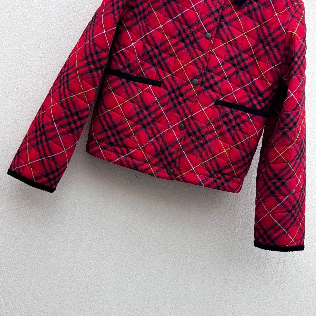 Burberry 25 Quilted Cropped Jacket Red Black Cotton