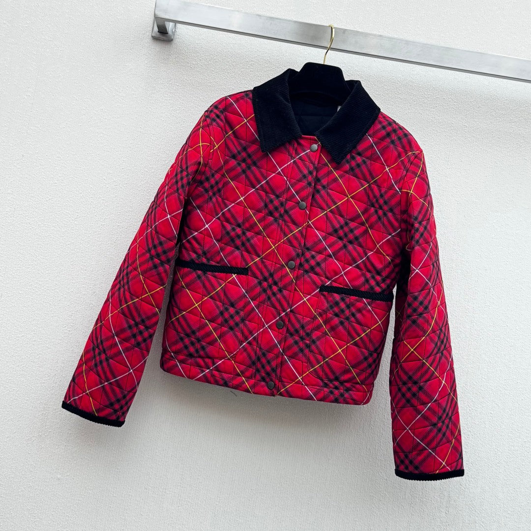 Burberry 25 Quilted Cropped Jacket Red Black Cotton