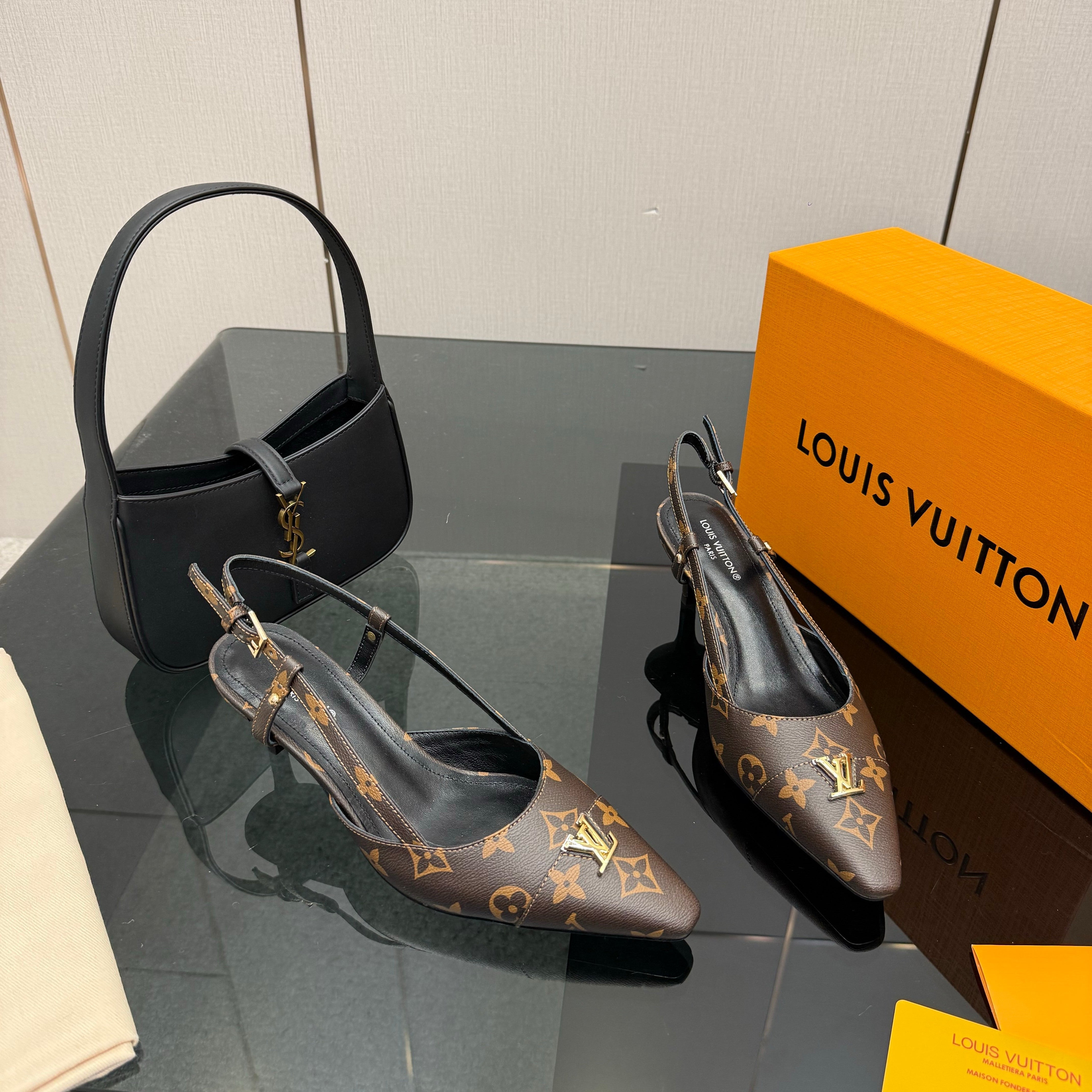 LV 26ss Slingback 55 Brown Monogram Calfskin 629641