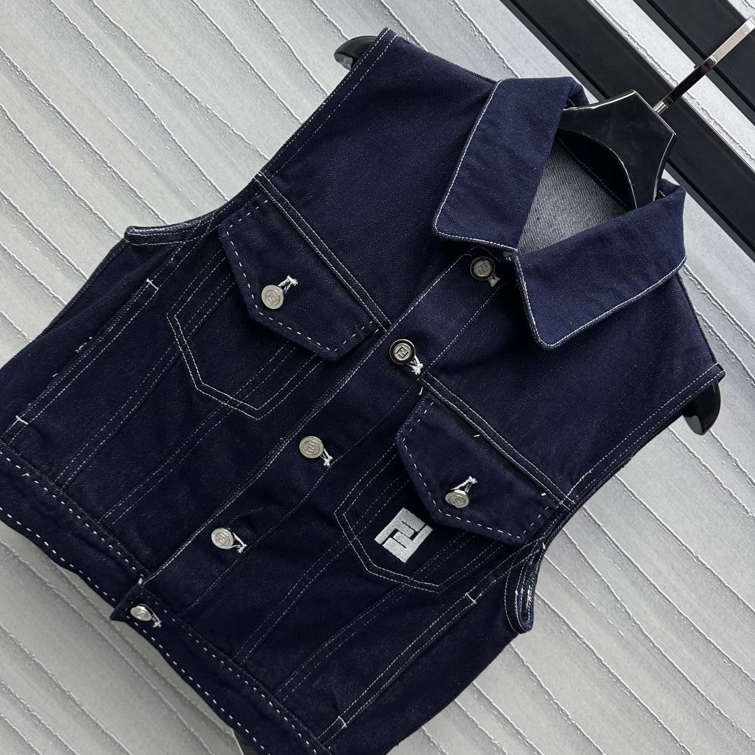 Fendi 25C Embroidered Denim Vest  228894