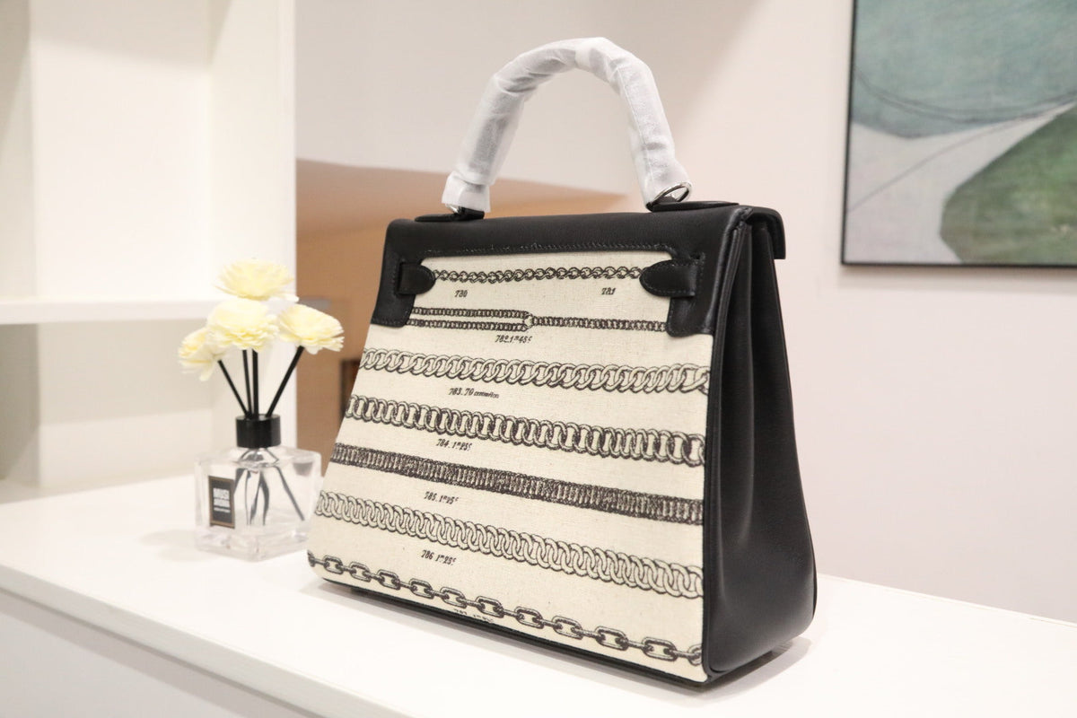High-end Hermes 2026 Kelly 28cm Black Swift Leather/Canvas
