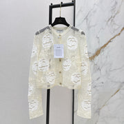 Chanel 2026 Lace Camellia Cardigan Cream Cotton Silk
