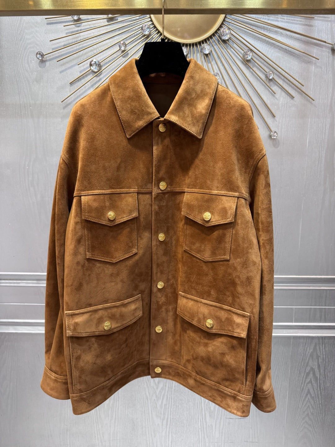 Celine 25 Jacket Brown Suede with Gold Button