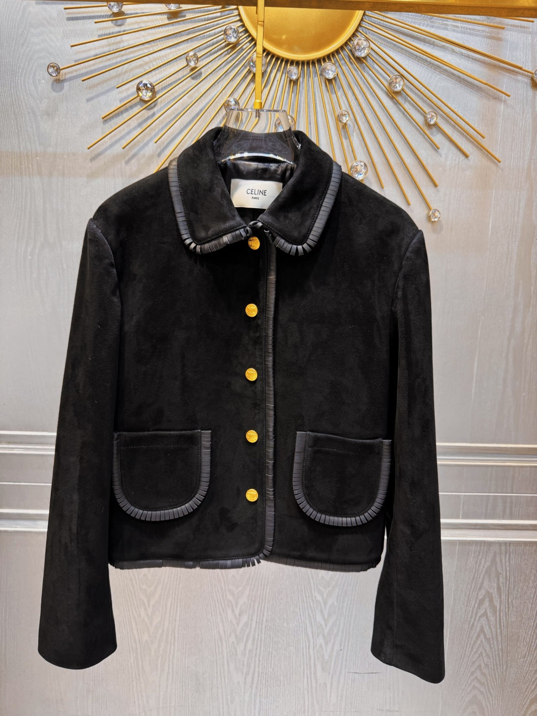 Celine 25 Long-Sleeved Jacket Black Gold Velvet