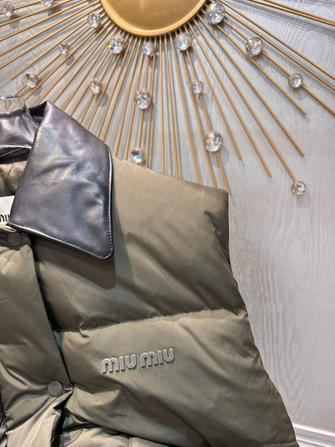 Miu Miu 25 Sleeveless Down Vest Olive Green Black Polyester