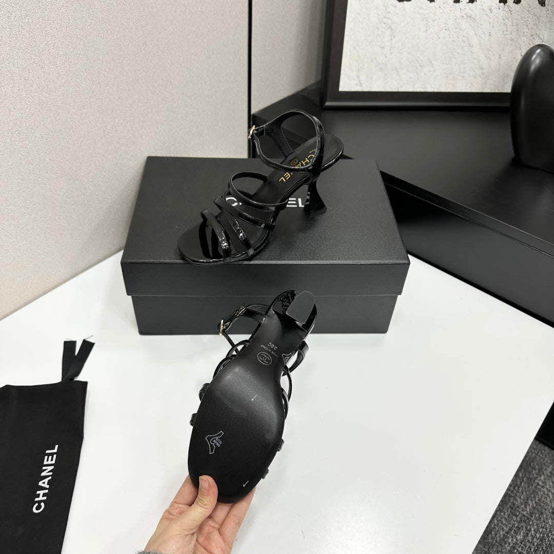 CC 26s High Heel Sandals 80 Black Patent Leather 626286