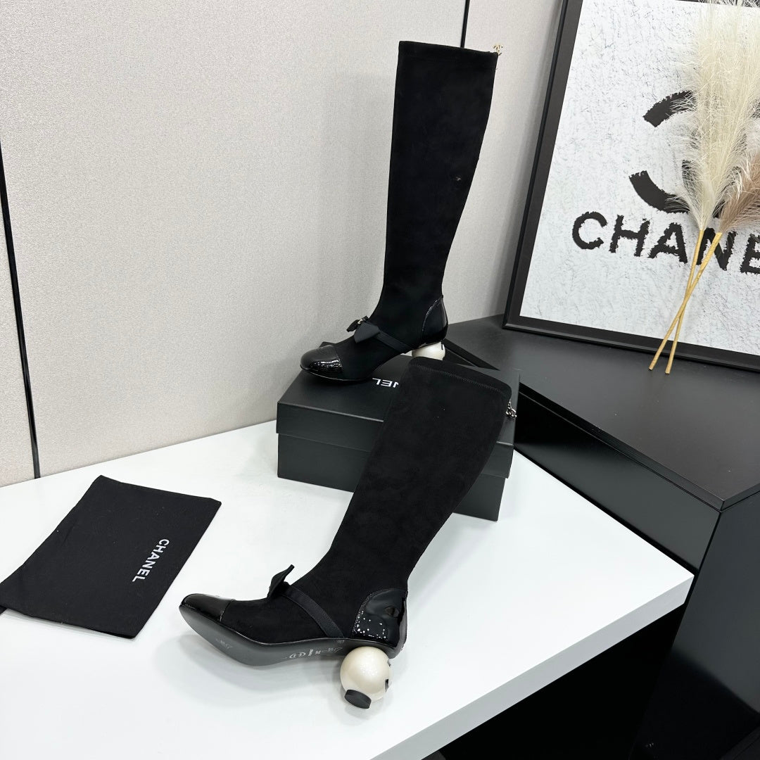Chanel 2026 Chunky Pearl Boots 50mm Suede Leather 985808