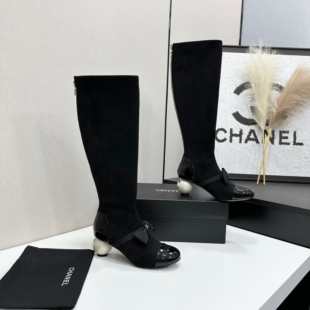 Chanel 2026 Chunky Pearl Boots 50mm Suede Leather 985808