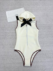 CC 25 Bow Hooded Swimsuit Ivory Polyester Fiber