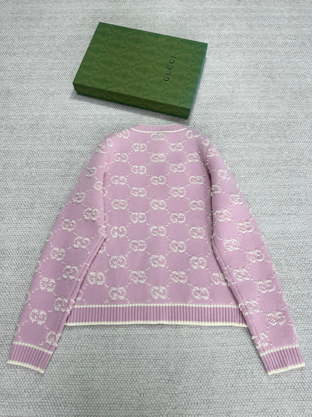 Gucci Knot Jacquard Knitted Cardigan Pink Wool