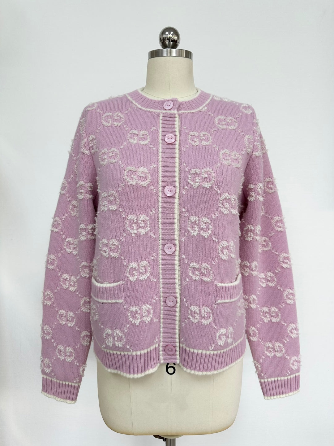 Gucci Knot Jacquard Knitted Cardigan Pink Wool