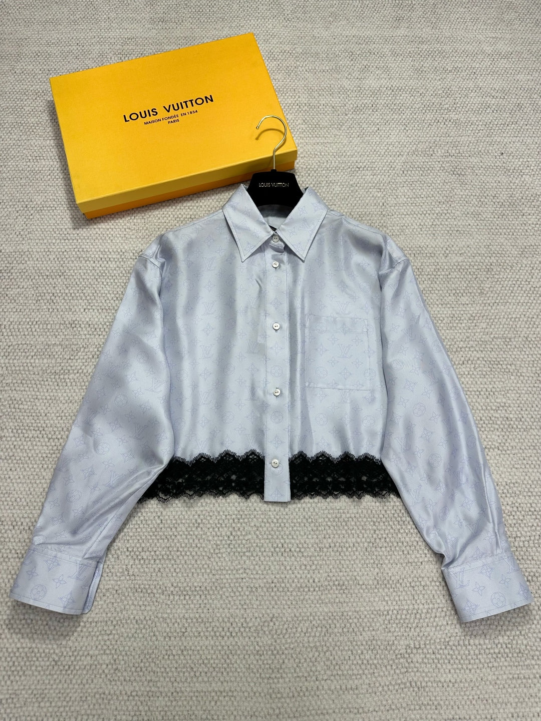 LV Monogram Pattern And The Lace Trim Blue Silk