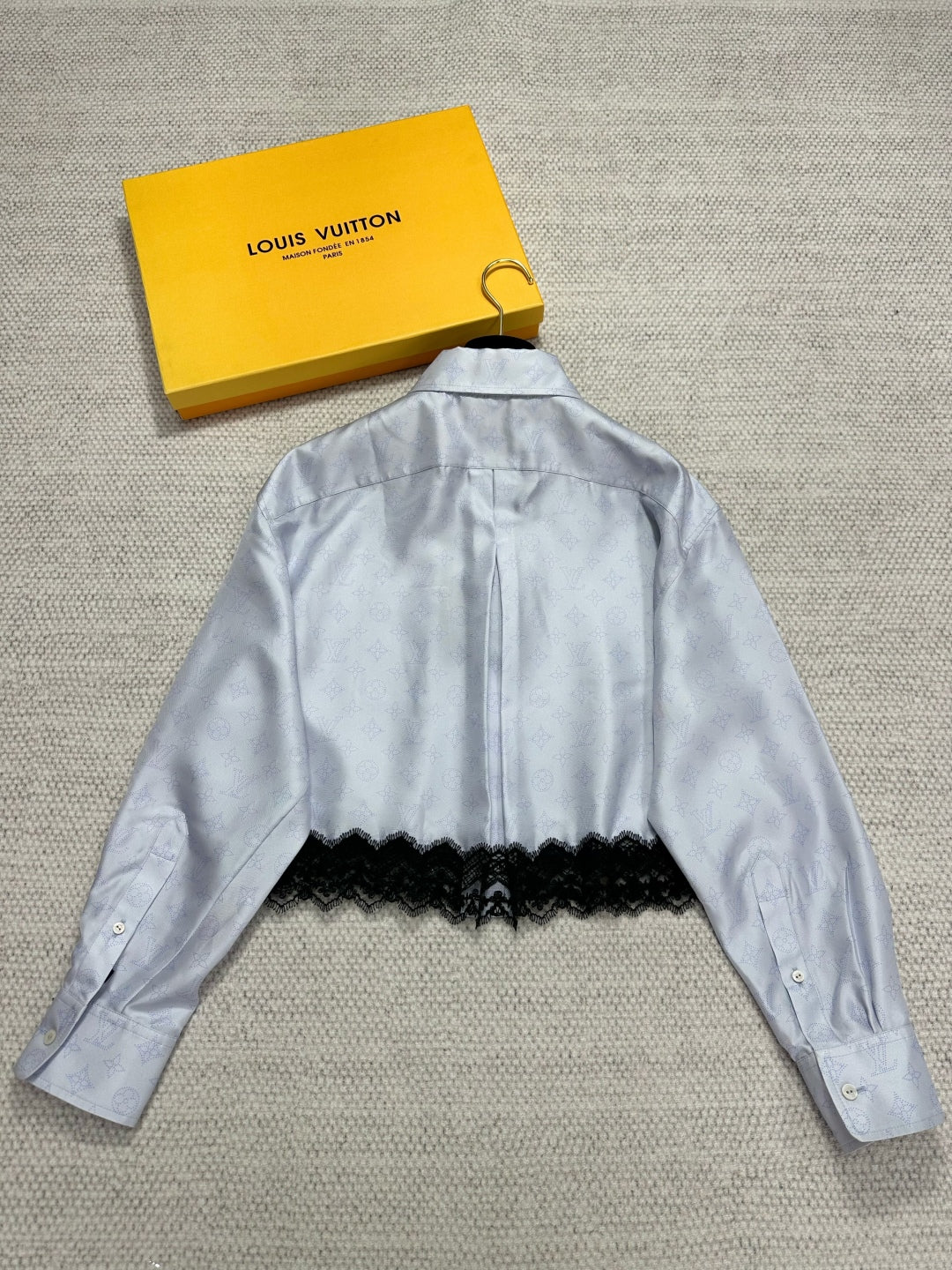 LV Monogram Pattern And The Lace Trim Blue Silk