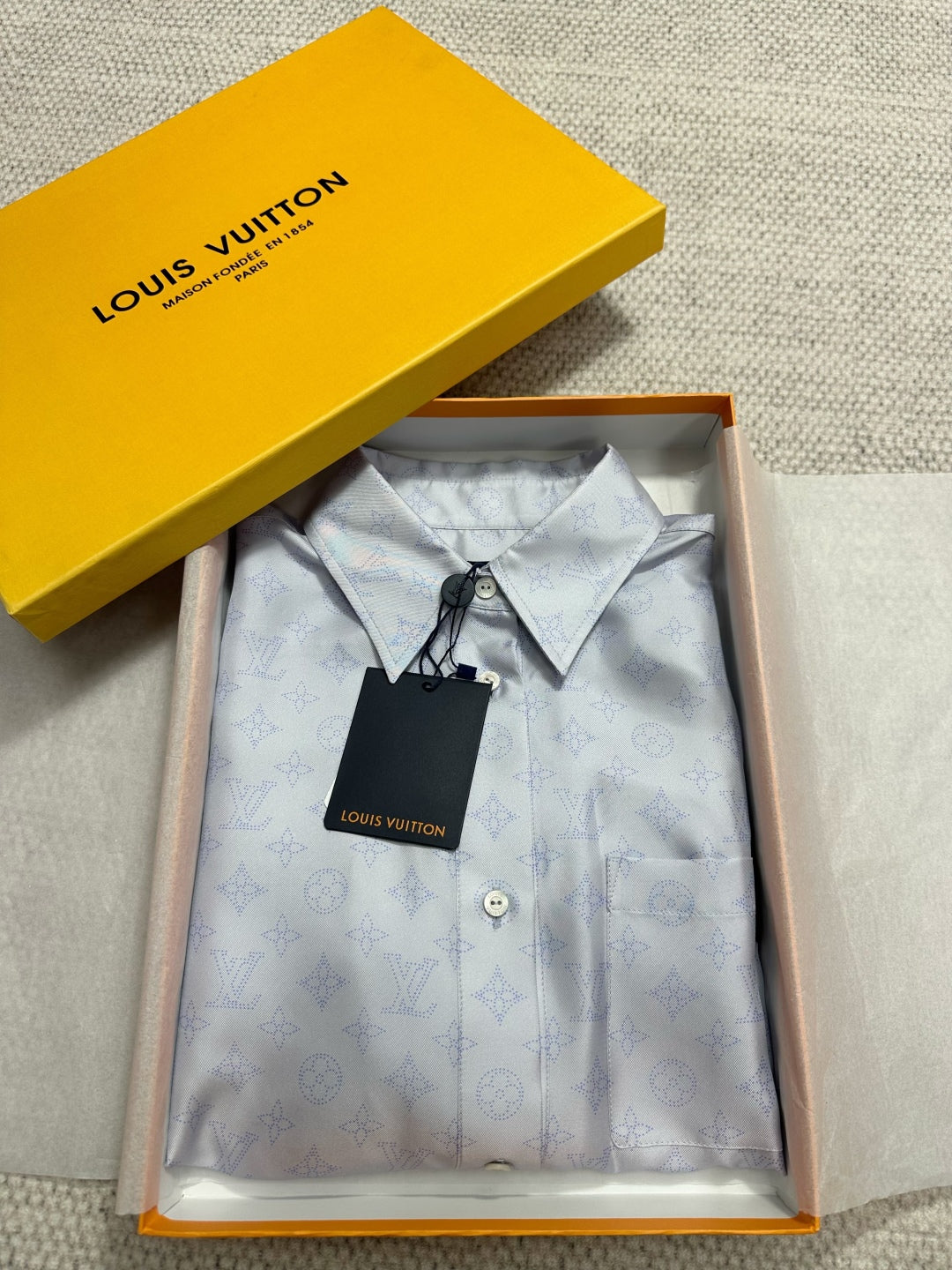 LV Monogram Pattern And The Lace Trim Blue Silk