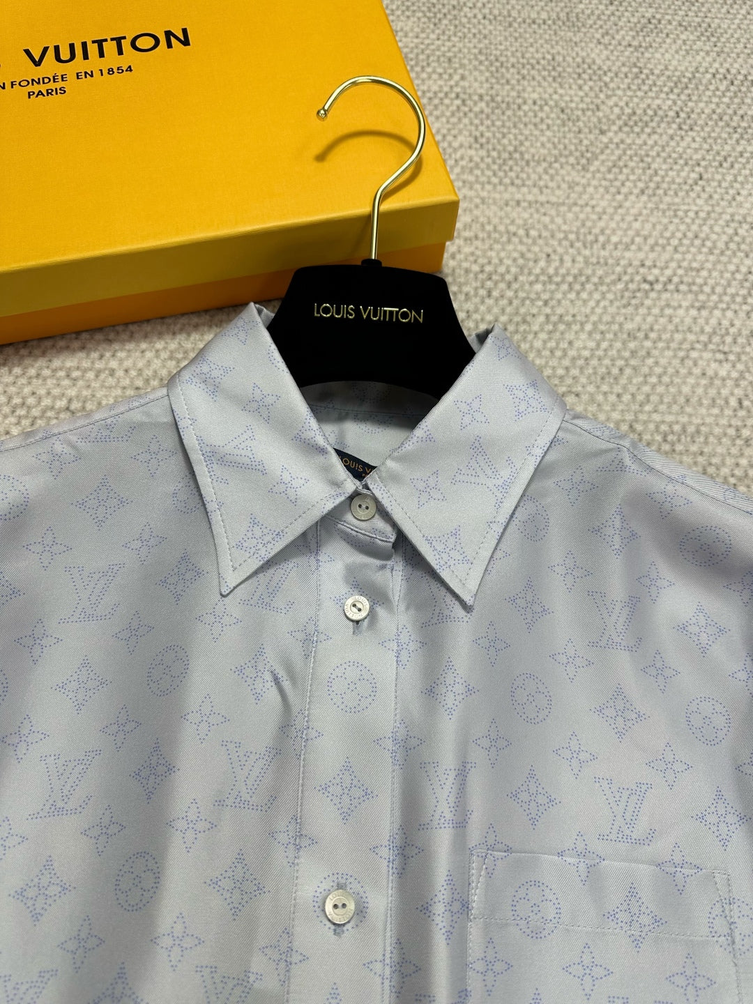 LV Monogram Pattern And The Lace Trim Blue Silk