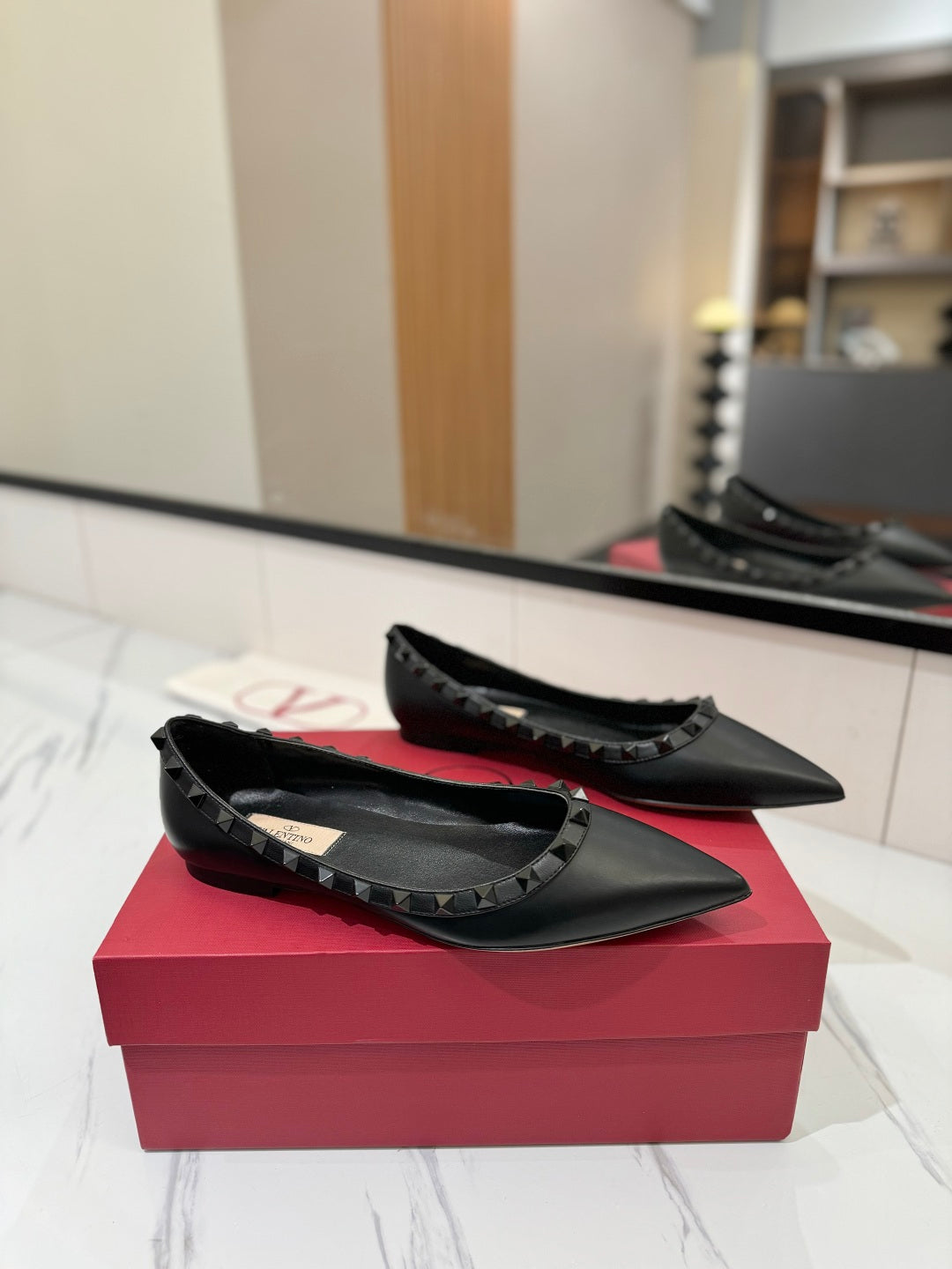 VT Rockstud Ballet Flat Black Goatskin 351986