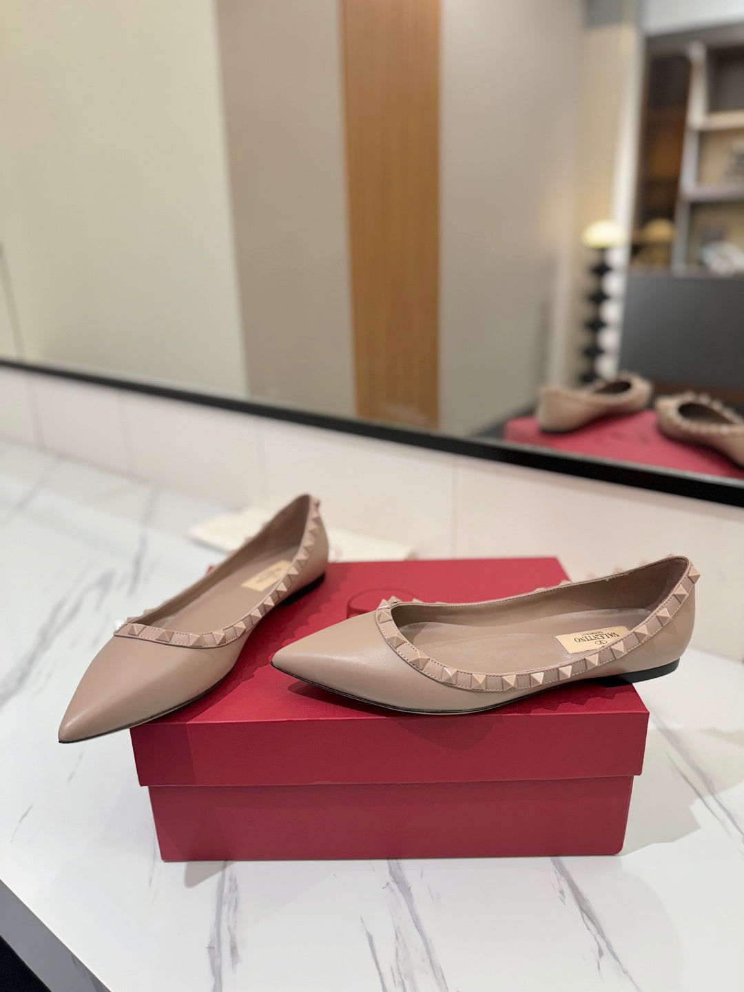 VT Rockstud Ballet Flat Nude Goatskin