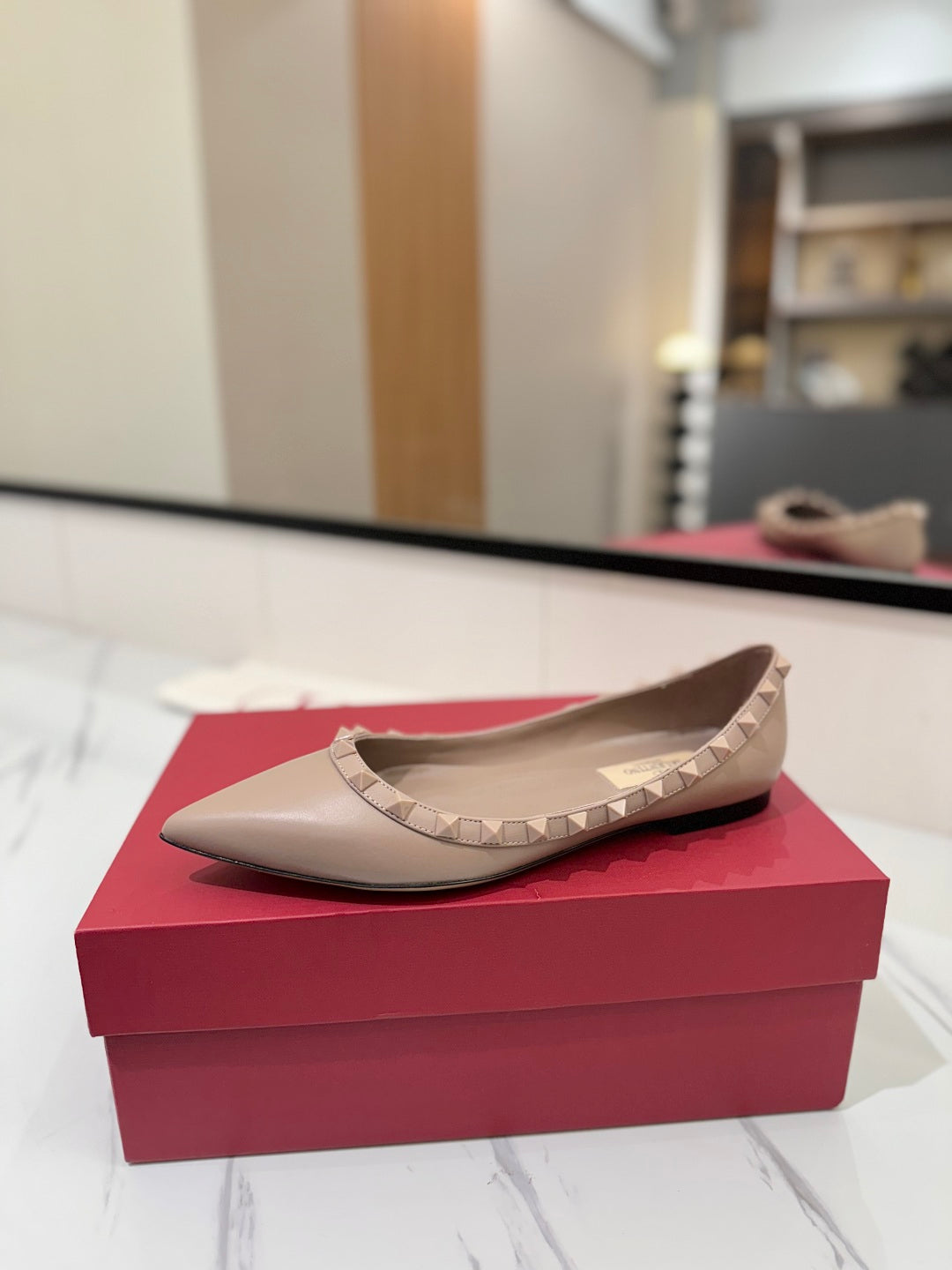 VT Rockstud Ballet Flat Nude Goatskin