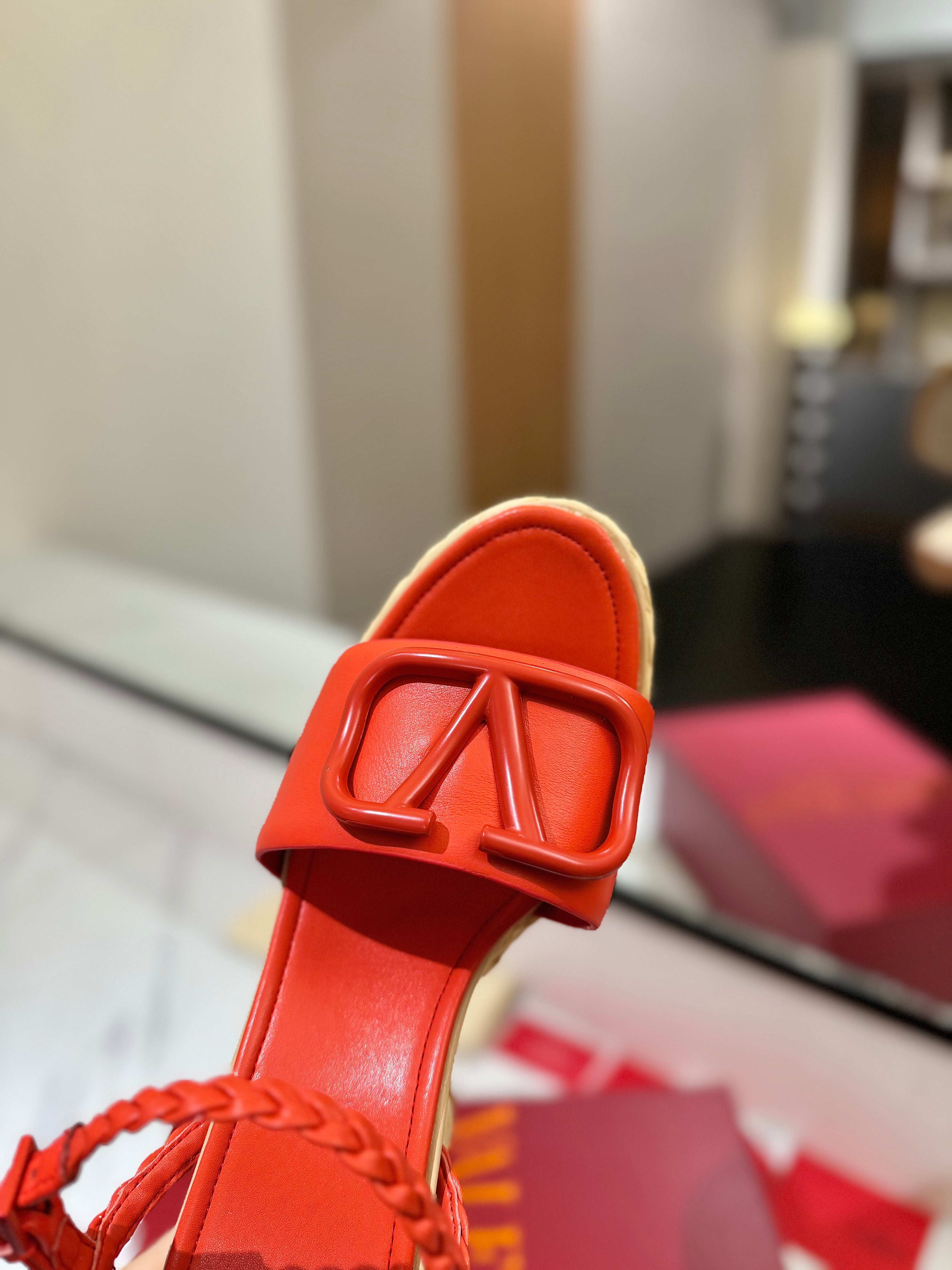 VT Espadrilles Platform Sandals Orange Calfskin 369494