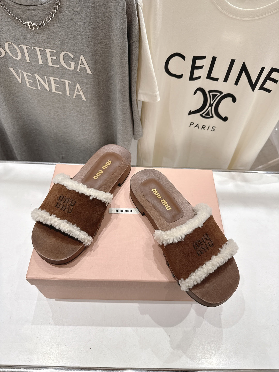Miu Miu 2026 Faux Fur Trim Sandals Suede 151086