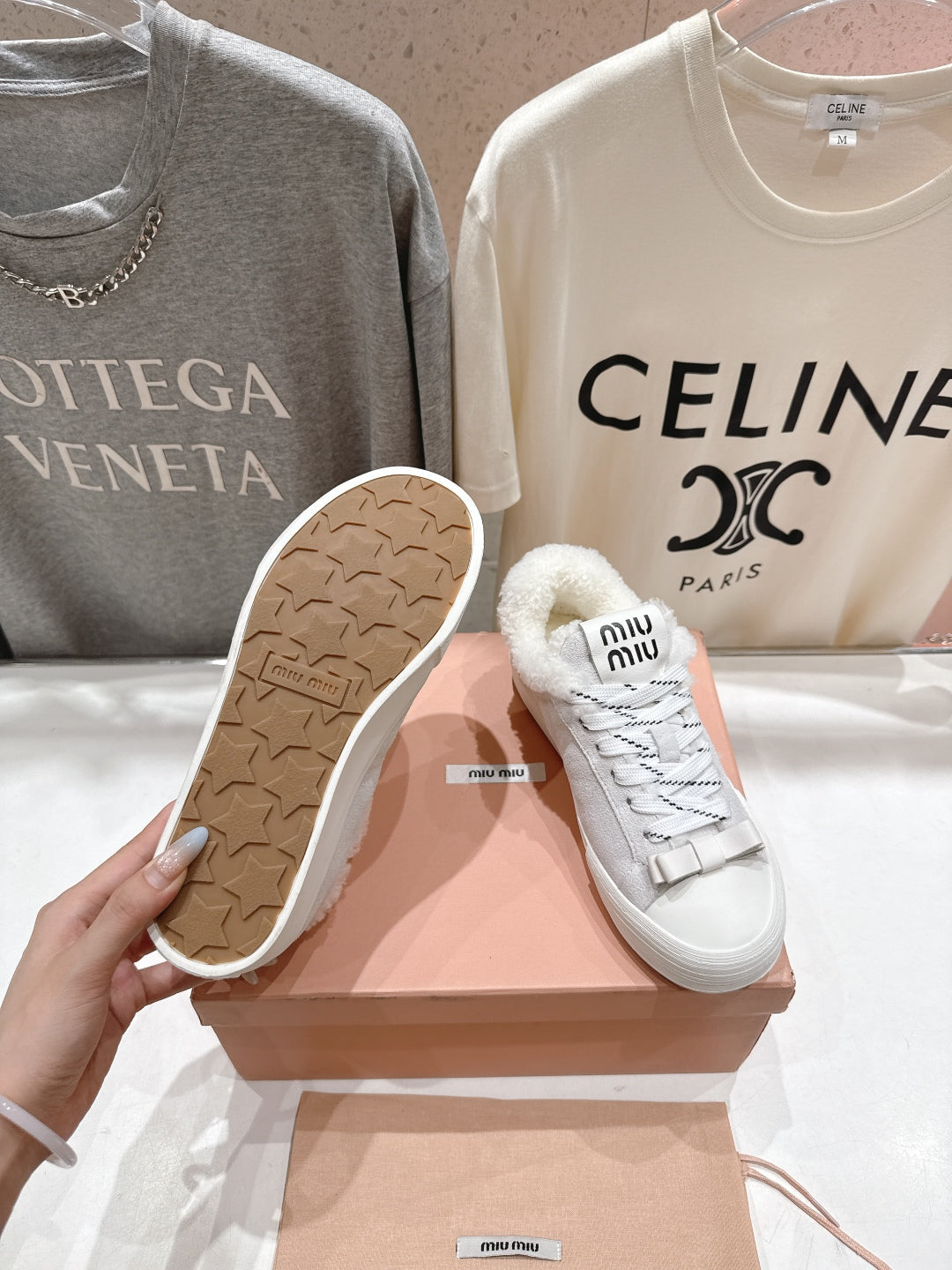 MiuMiu 25 Sneaker White Suede Cowhide Fur 535584