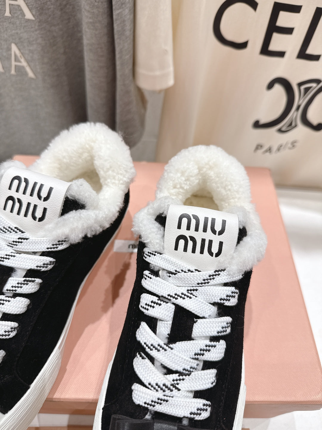 MiuMiu 25 Sneaker Black White Suede Cowhide Fur 535586