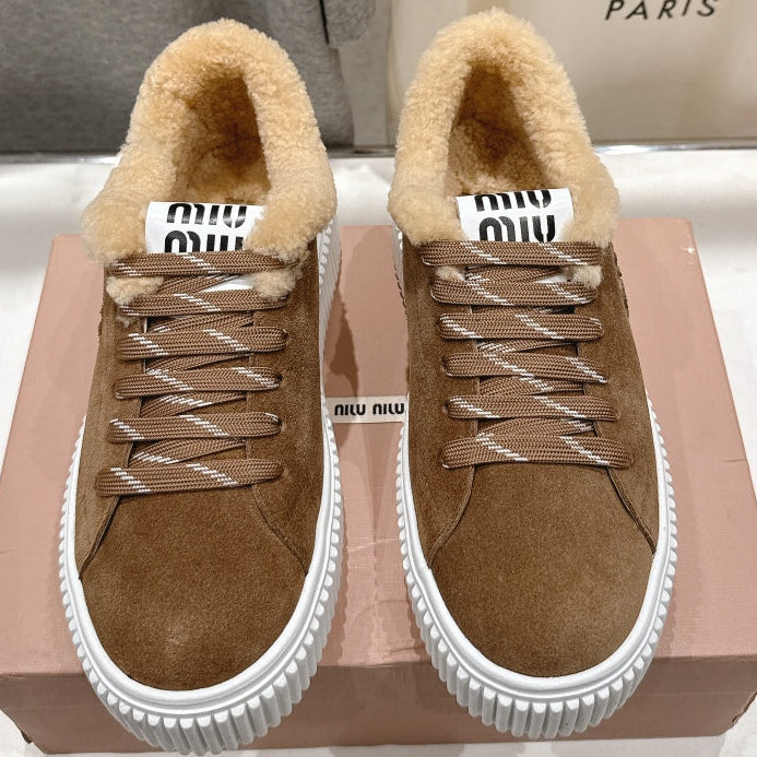 MiuMiu 25 Sneaker Light Brown Beige Cowhide Fur 535588