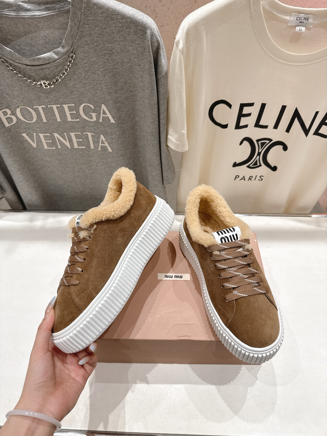 MiuMiu 25 Sneaker Light Brown Beige Cowhide Fur 535588