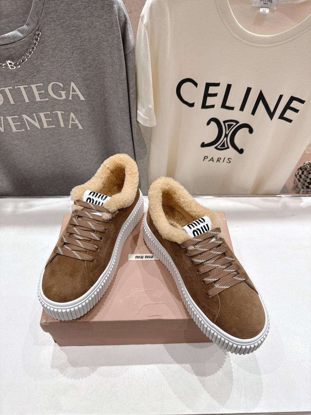 MiuMiu 25 Sneaker Light Brown Beige Cowhide Fur 535588