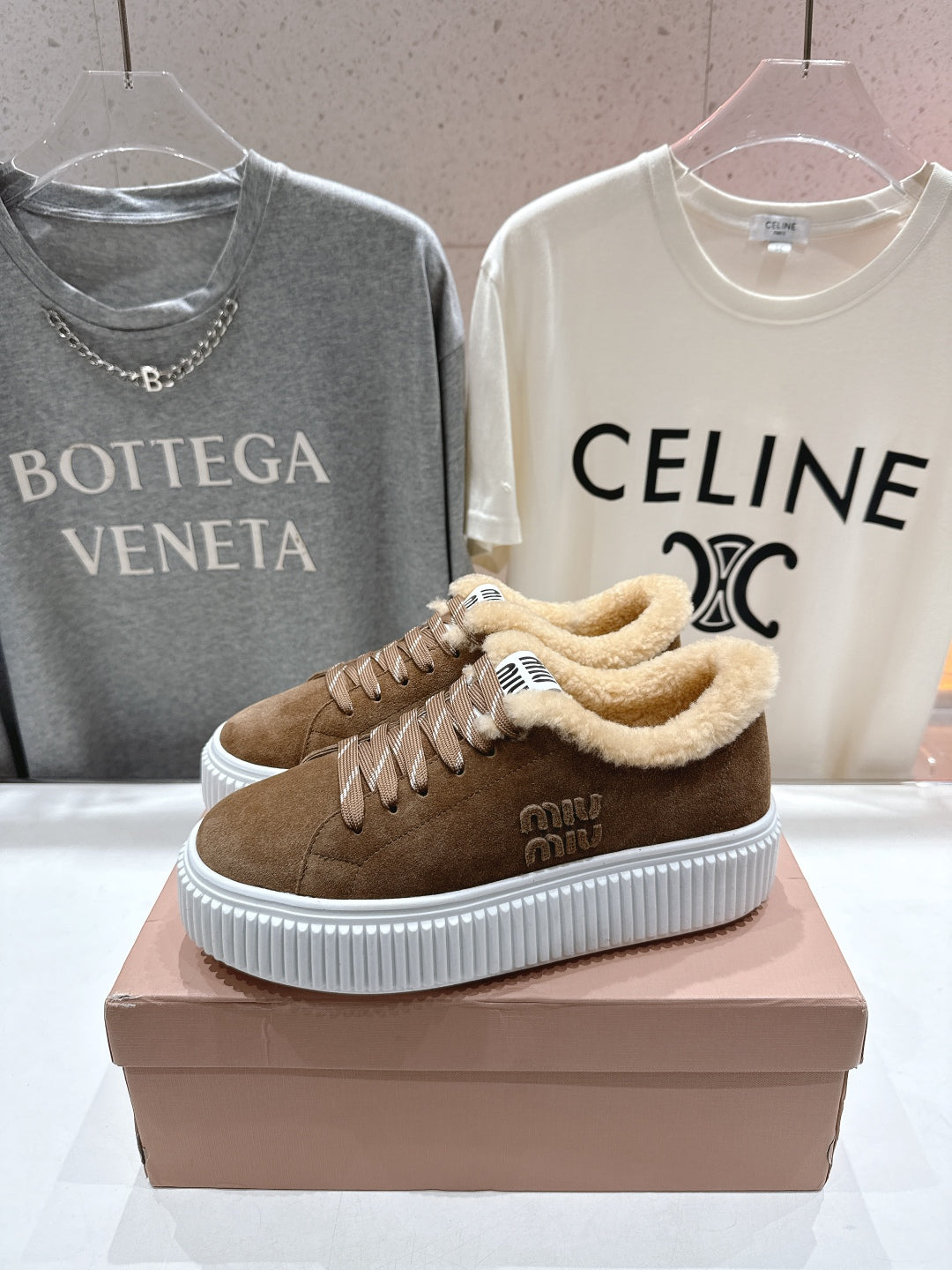 MiuMiu 25 Sneaker Light Brown Beige Cowhide Fur 535588