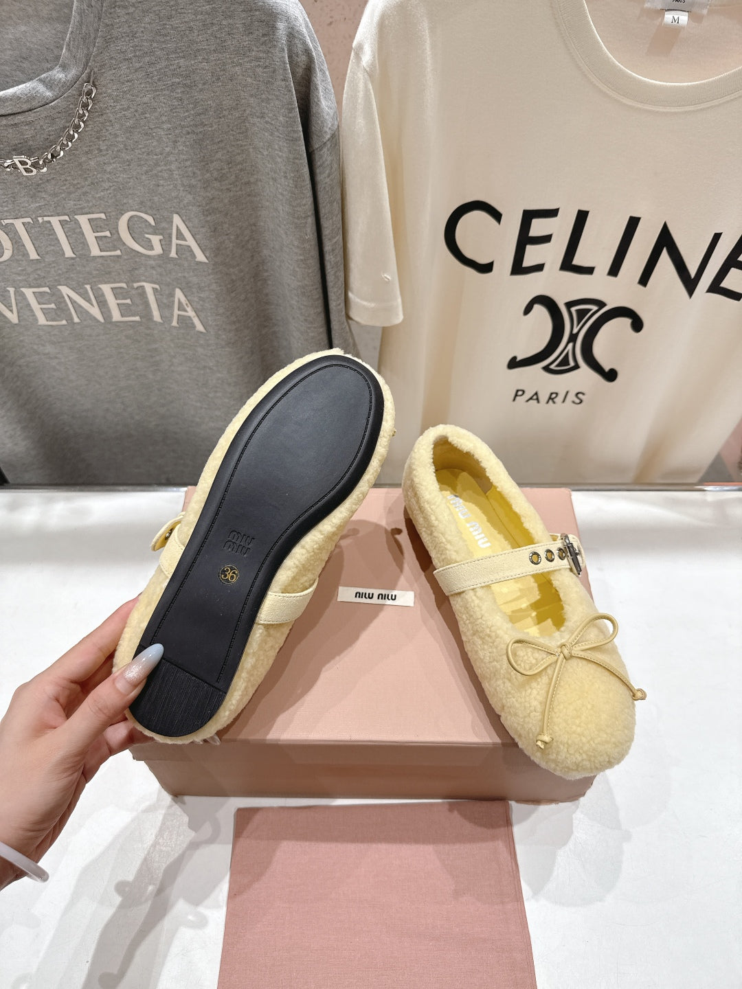 MiuMiu 25 Ballet Flat Yellow Lambskin Wool 535594