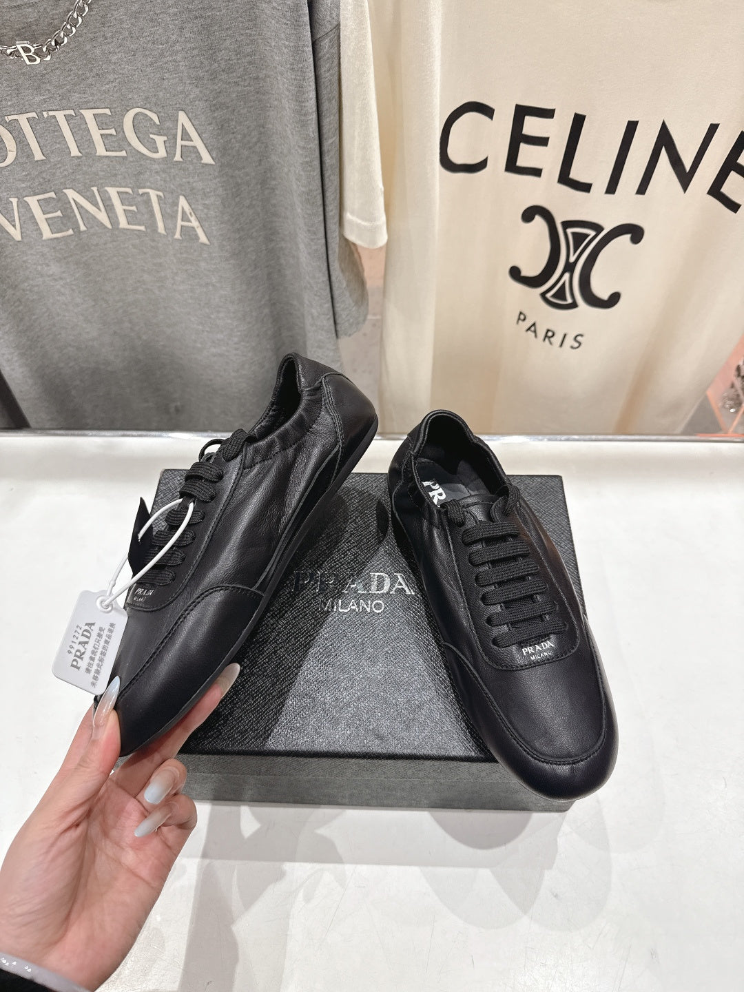 Prada 25s ballet flats black sheepskin 535496