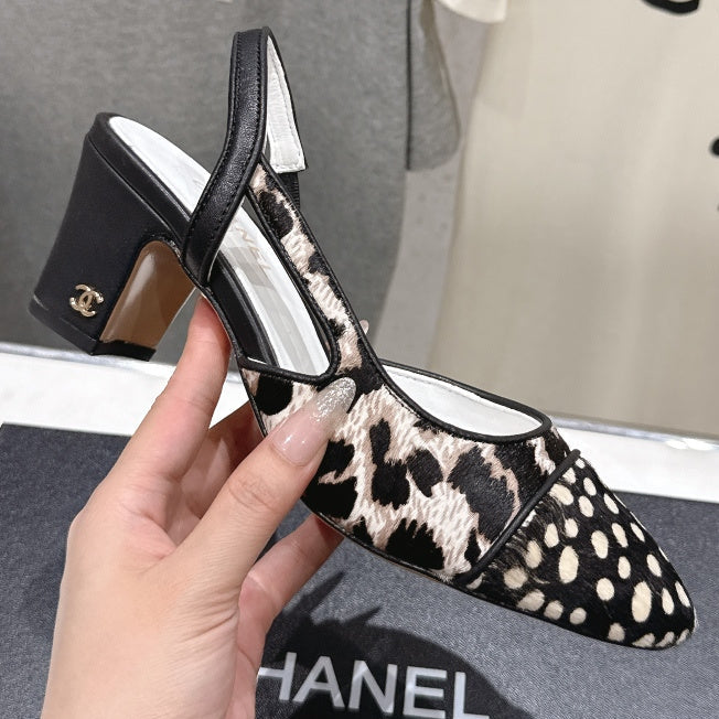 Chanel 2026 Round Toe High Heel Sandal Black Imported Horsehair Sheepskin 713041