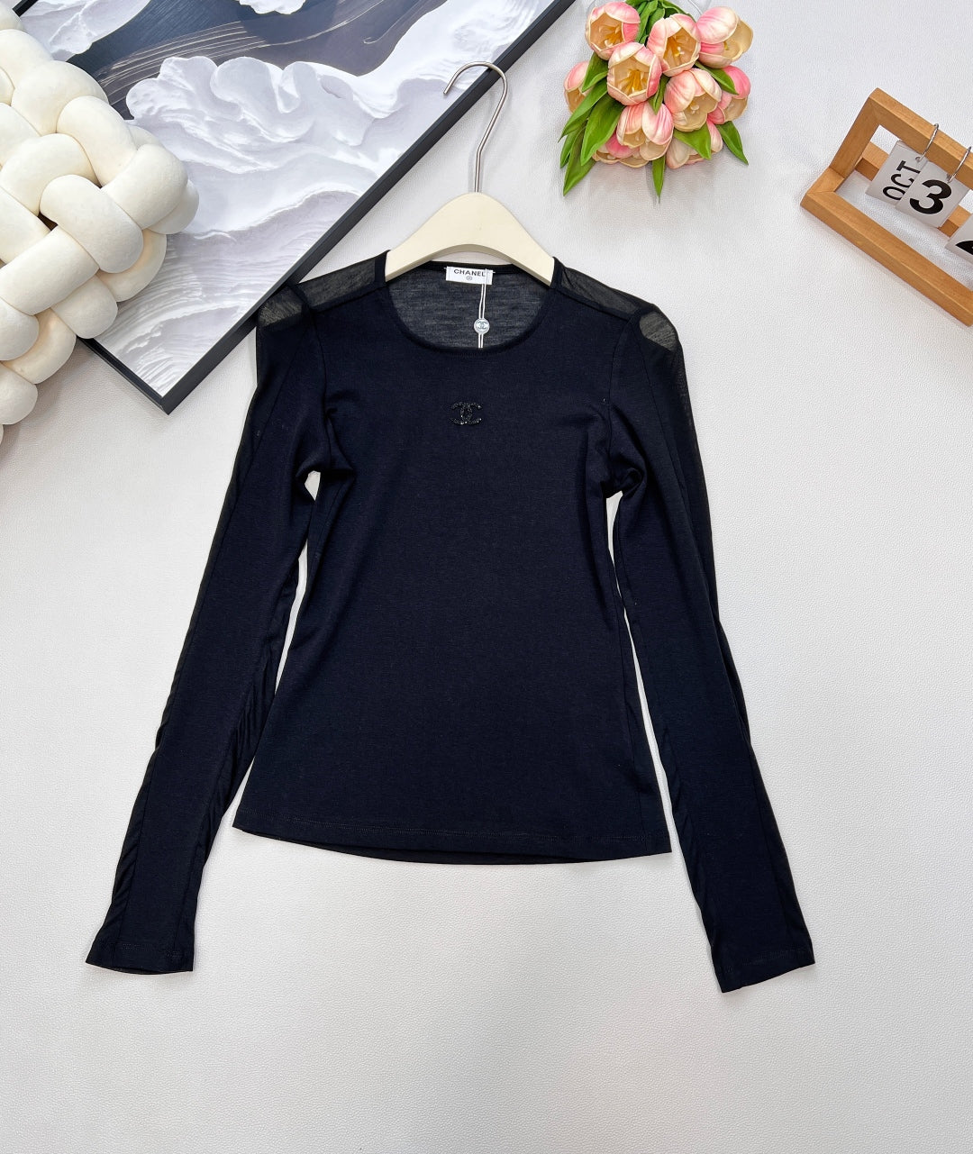 CC 25 long-sleeved shirt black tencel cotton